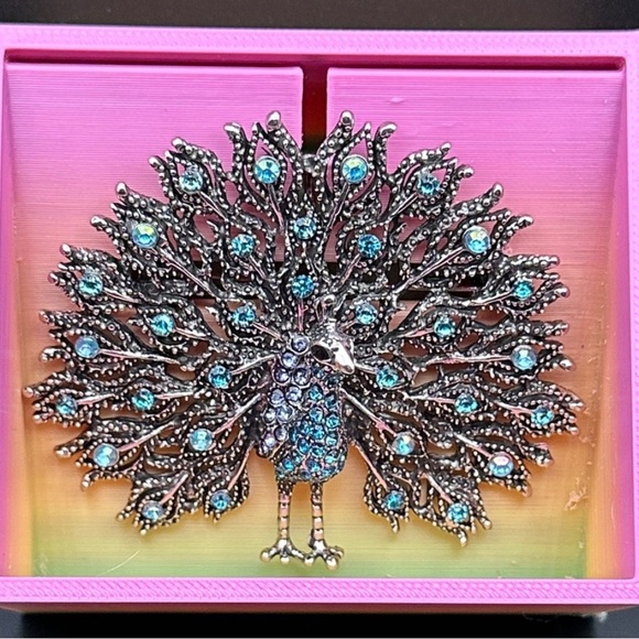 Vintage Peacock Brooch with Blue and Silver Accents - Picture 7 of 10